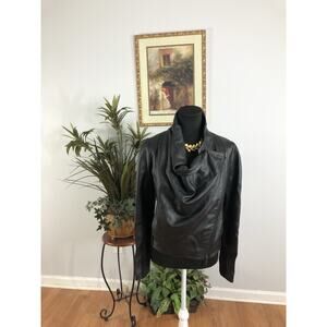 BCBGenaration Women Black M Leather And Ponte Envelope Neck Moto Jacket Mob Wife